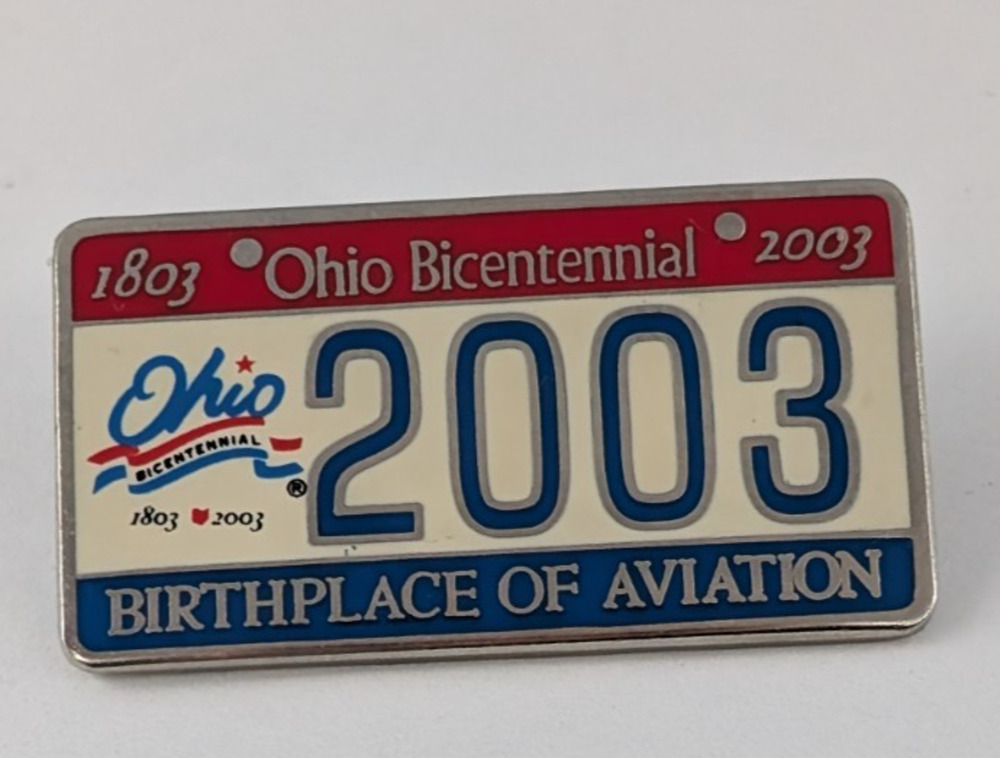 Birthplace of Aviation Ohio Bicentennial 1803 - 2003 License Plate Pin Vintage
